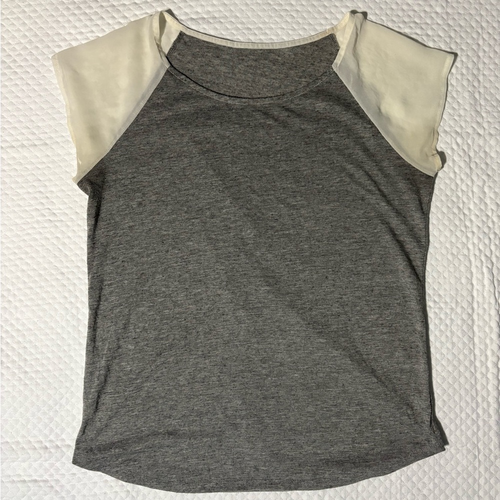 AEO Raglan Gray and Cream Short Sleeve Tee